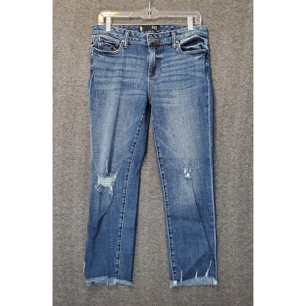 KUT From The Kloth Jeans Womens 6 Reese Blue Denim Ankle Straight Leg Distressed